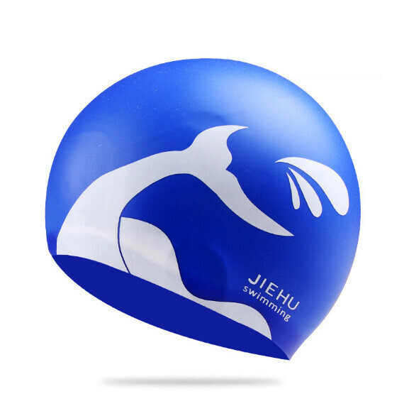 New silicone waterproof swimming cap [extra large fishtail silicone cap blue]