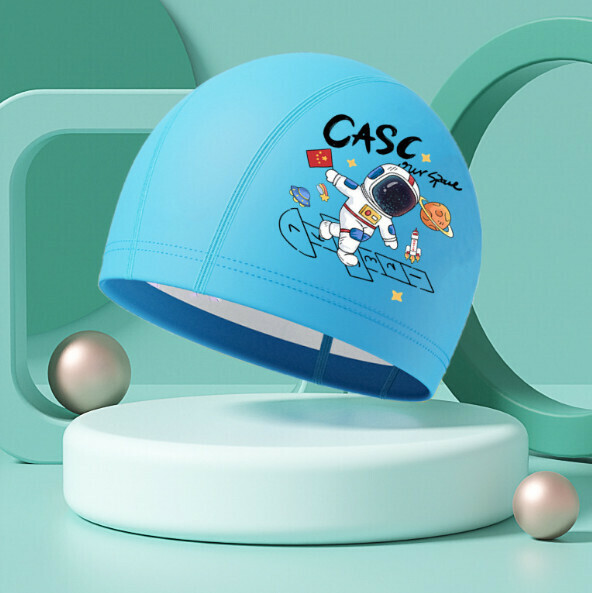 New PU waterproof swimming cap [Lake Blue Astronaut]