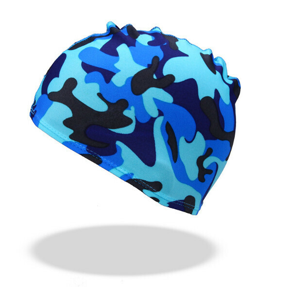 New children's swimming cap [Lake blue camouflage cloth cap]