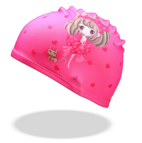 New children's swimming cap [pink girl cloth cap]