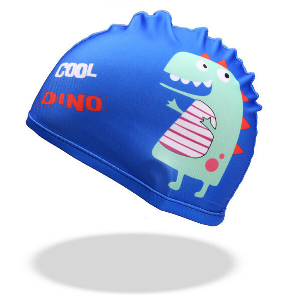 New children's swimming cap [blue background dinosaur cloth cap]