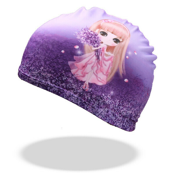 New Children's Swimming Cap [Purple Girls Cloth Cap]