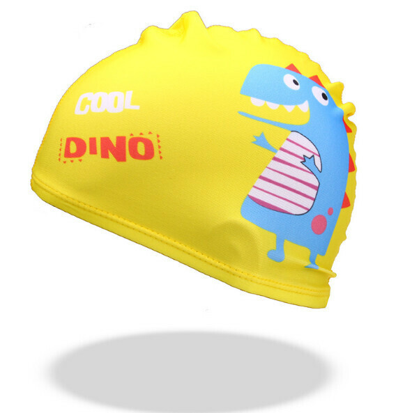 New children's swimming cap [yellow bottom dinosaur cloth cap]