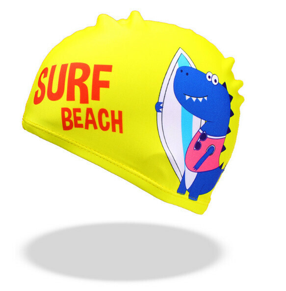 New children's swimming cap [yellow surf dinosaur cloth cap]