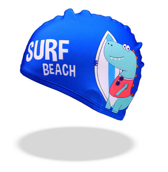 New children's swimming cap [blue surf dinosaur cloth cap]