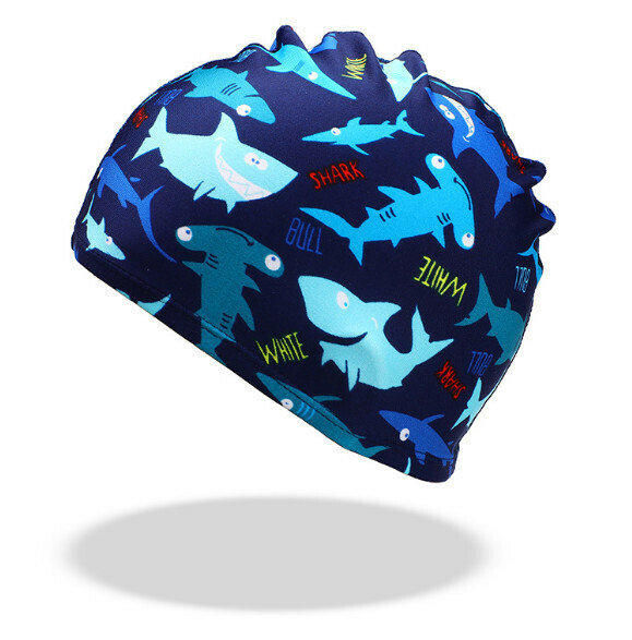 New children's swimming cap [Navy Shark Cloth Cap]