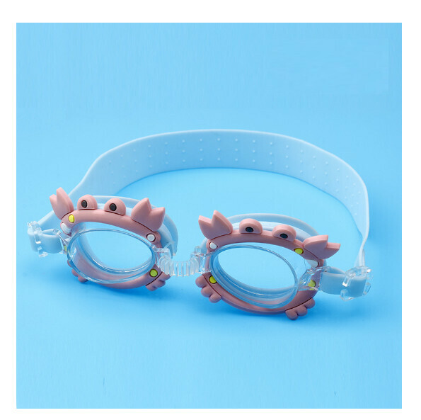 New waterproof and anti-fog children's swimming goggles [Light Blue Pink Crab]