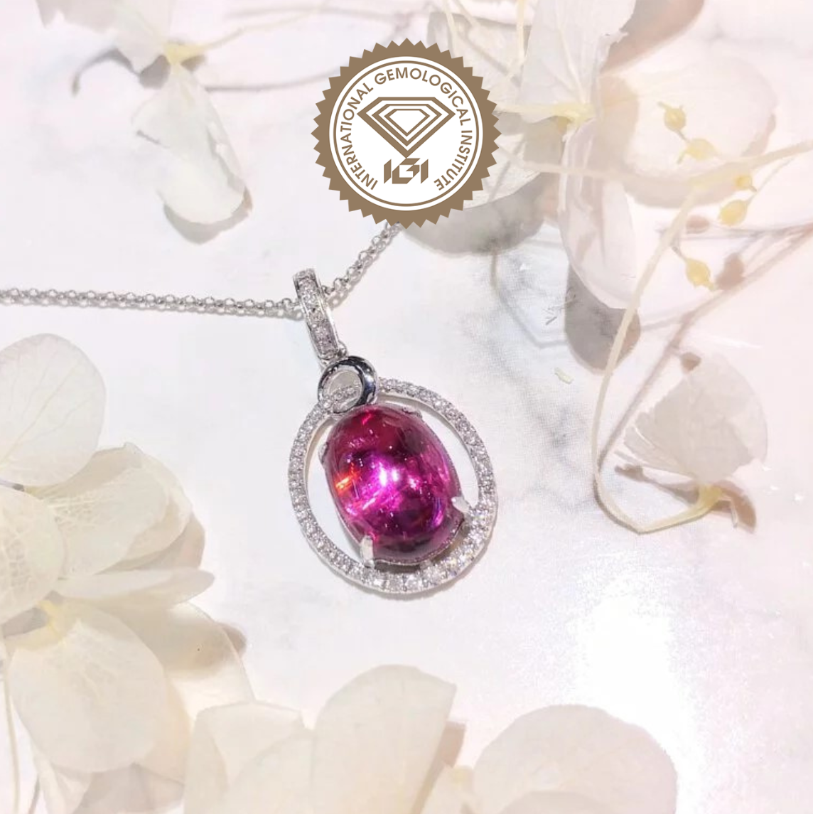 18K White Gold 4.82ct Rubellite and Diamond Pendent