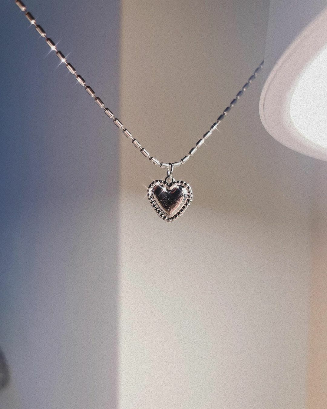 愛心吊墜米粒鍊銀色手鍊