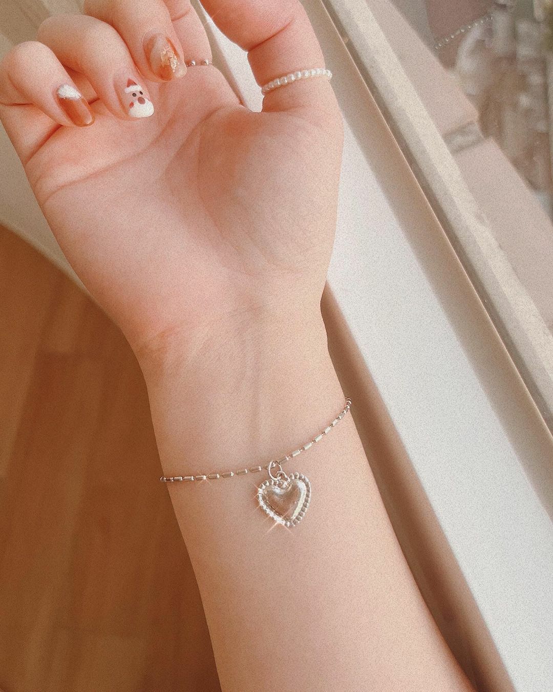愛心吊墜米粒鍊銀色手鍊