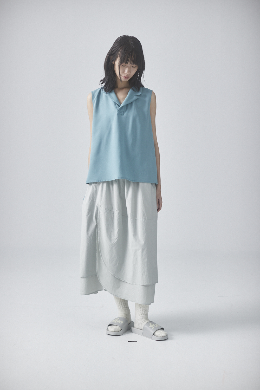 鬆緊雙層剪接裙