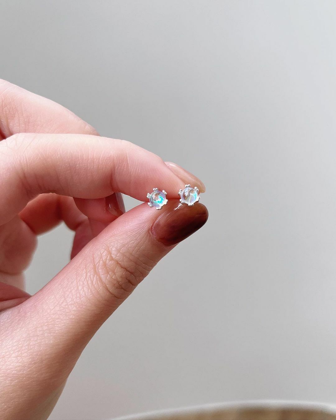 圓形月光石純銀銀色鎖珠耳環