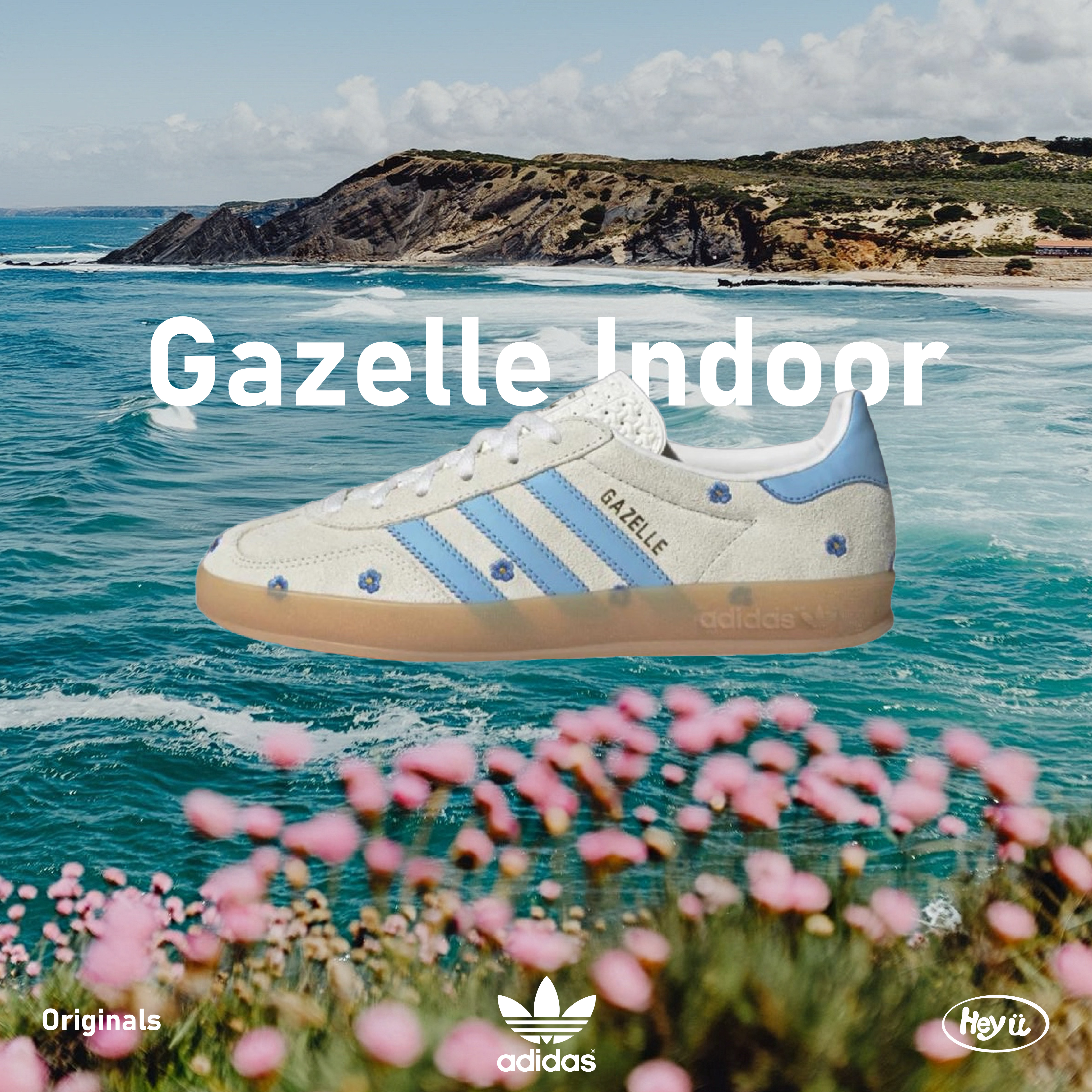 Adidas Originals Gazelle Indoor 刺繡藍色小花