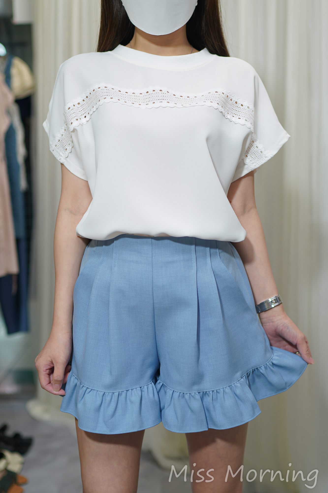 超順雪紡上衣(14005)&顯腳幼荷邊腳短褲(33767)