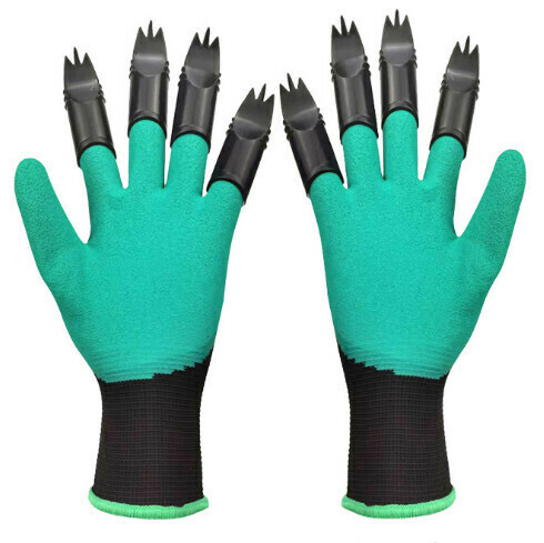 Gardening digging three-pronged claw gloves [trident type green two-handed claw] 
