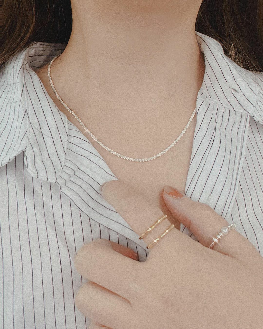 波光粼粼星閃純銀項鍊