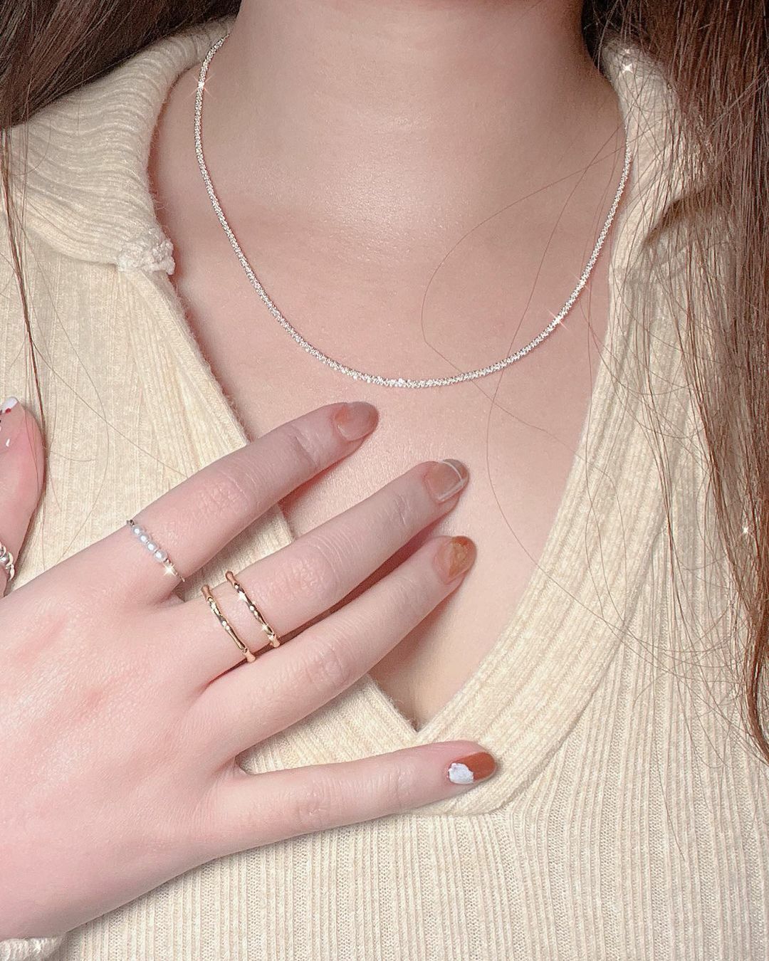 波光粼粼星閃純銀項鍊