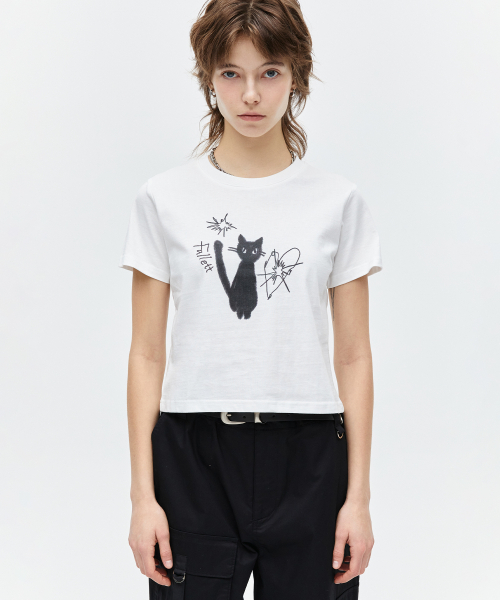 FALLETT) NIGHT NERO CROP SHORT SLEEVE | WHITE