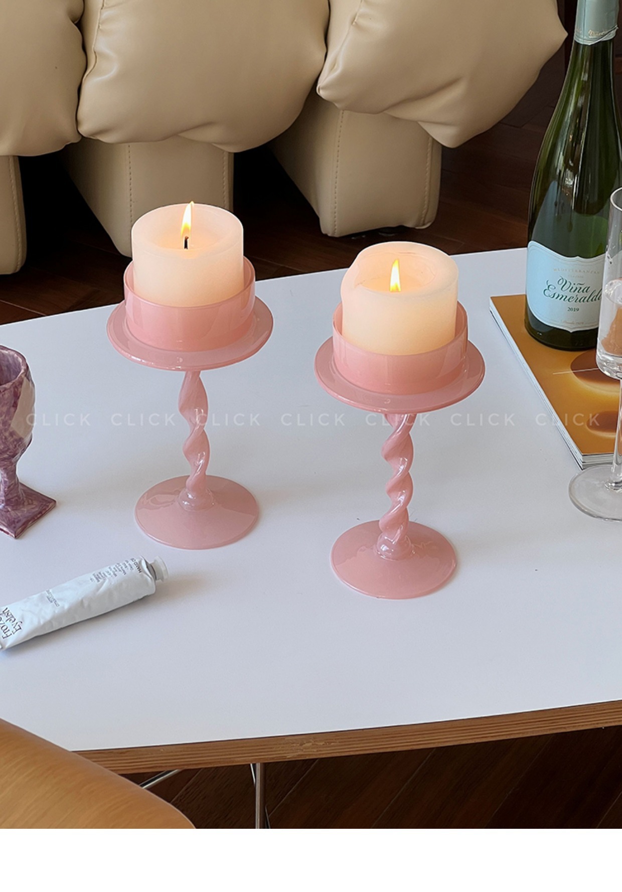 手工粉色玻璃燭台