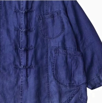 PORTER CLASSIC INDIGO LINEN CHINESE JACKET - PRE ORDER ITEM (預訂中)
