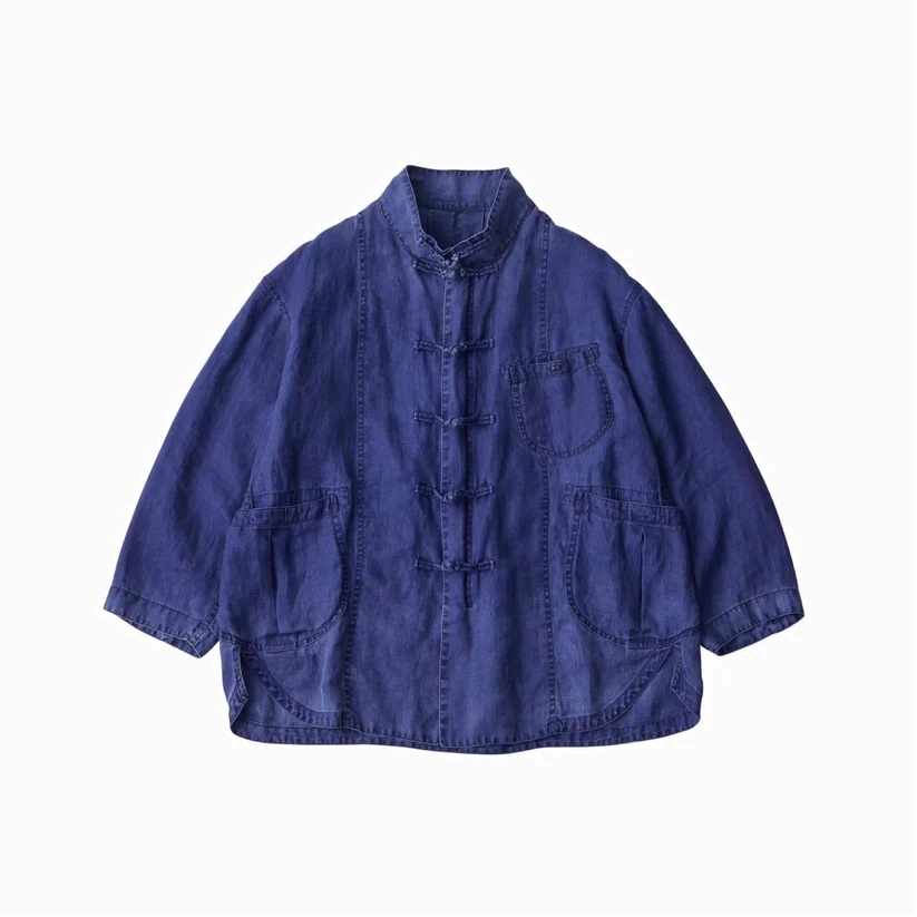 PORTER CLASSIC INDIGO LINEN CHINESE JACKET - PRE ORDER ITEM (預訂中)