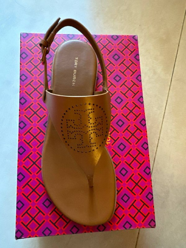 [S] TORY BURCH CAPRI PERF SANDAL CALF LEATHER,COCONUT SUGAR, 158372-251 [FINAL SALE] (STB579)