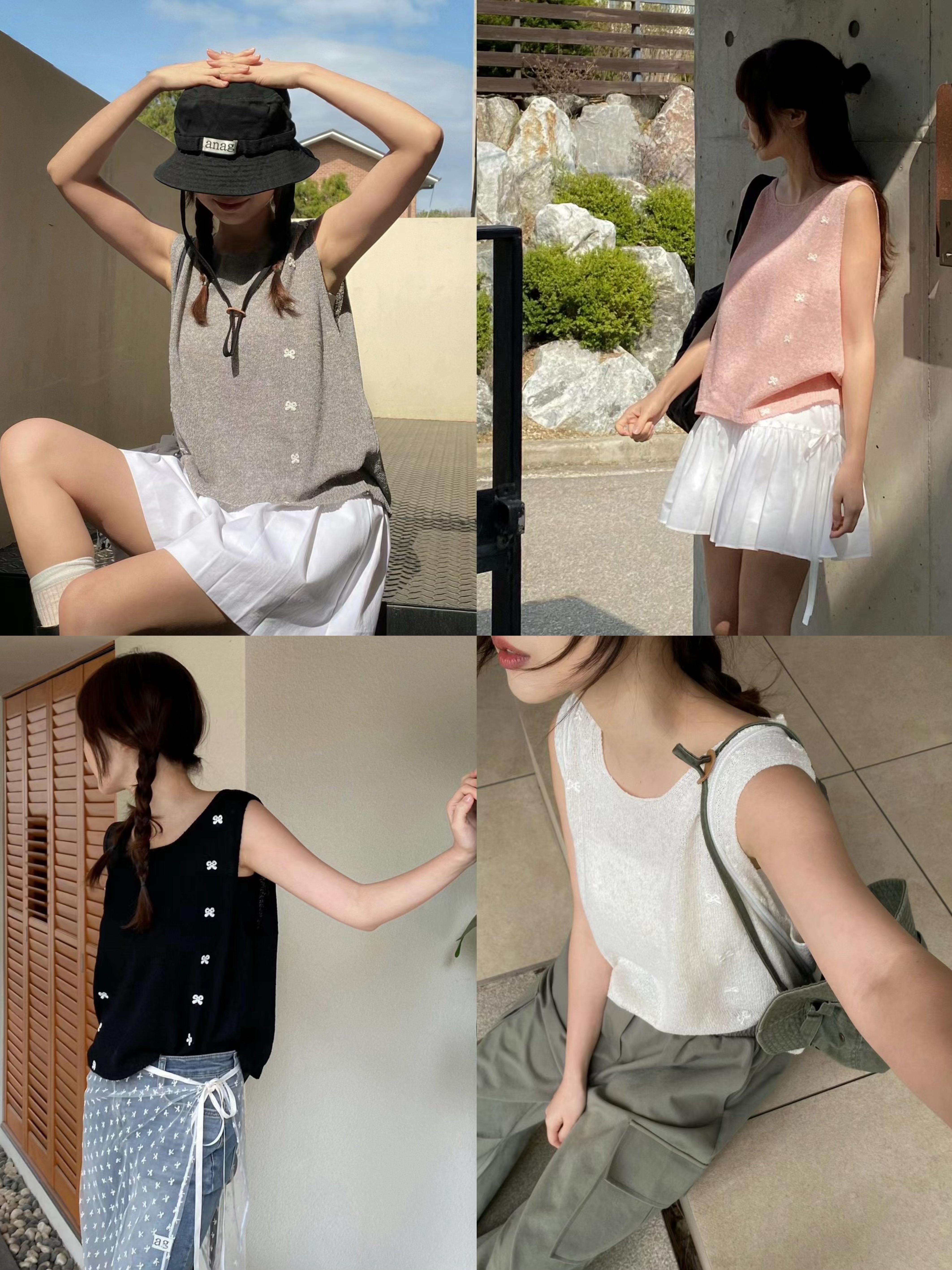 薄針織小蝴蝶結刺繡vest