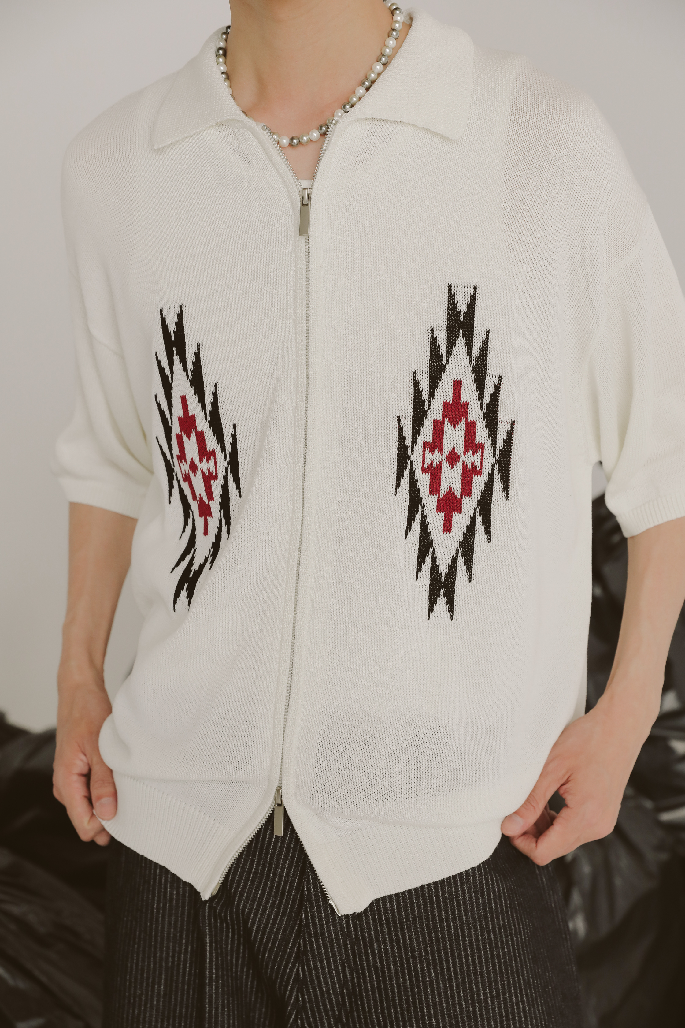 Pattern Short Sleeves Cardigan #針織上衣