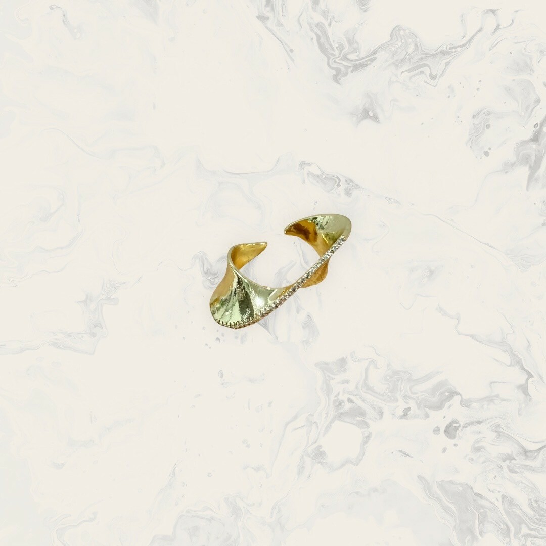 韓國直送戒指 可調式 中線鋯超大寬版扭結圈 黃銅鍍14K