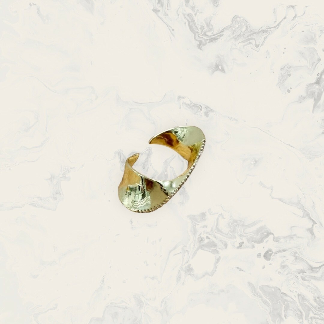 韓國直送戒指 可調式 中線鋯超大寬版扭結圈 黃銅鍍14K