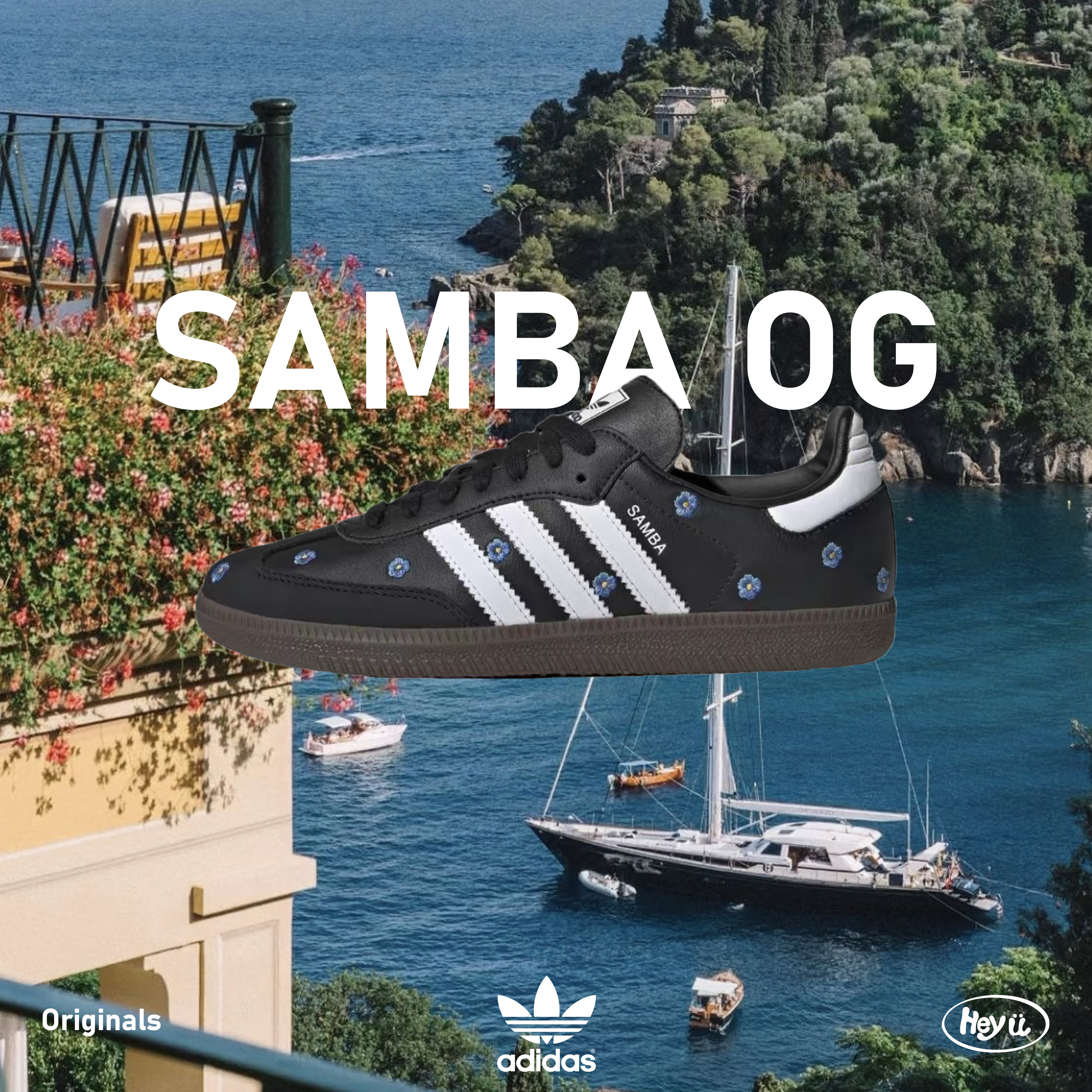 Adidas Originals SAMBA OG 黑色刺繡花卉