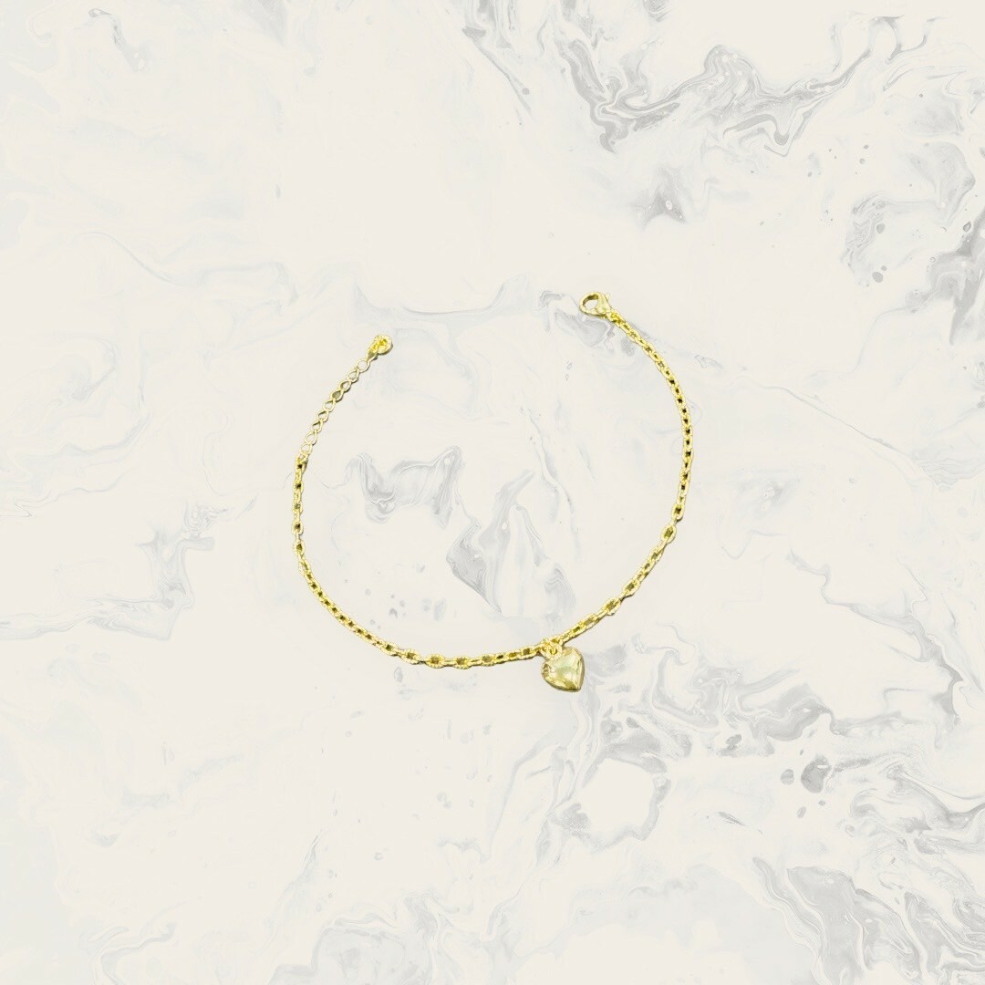 韓國直送手鍊 刻紋圓圈鍊吊愛心