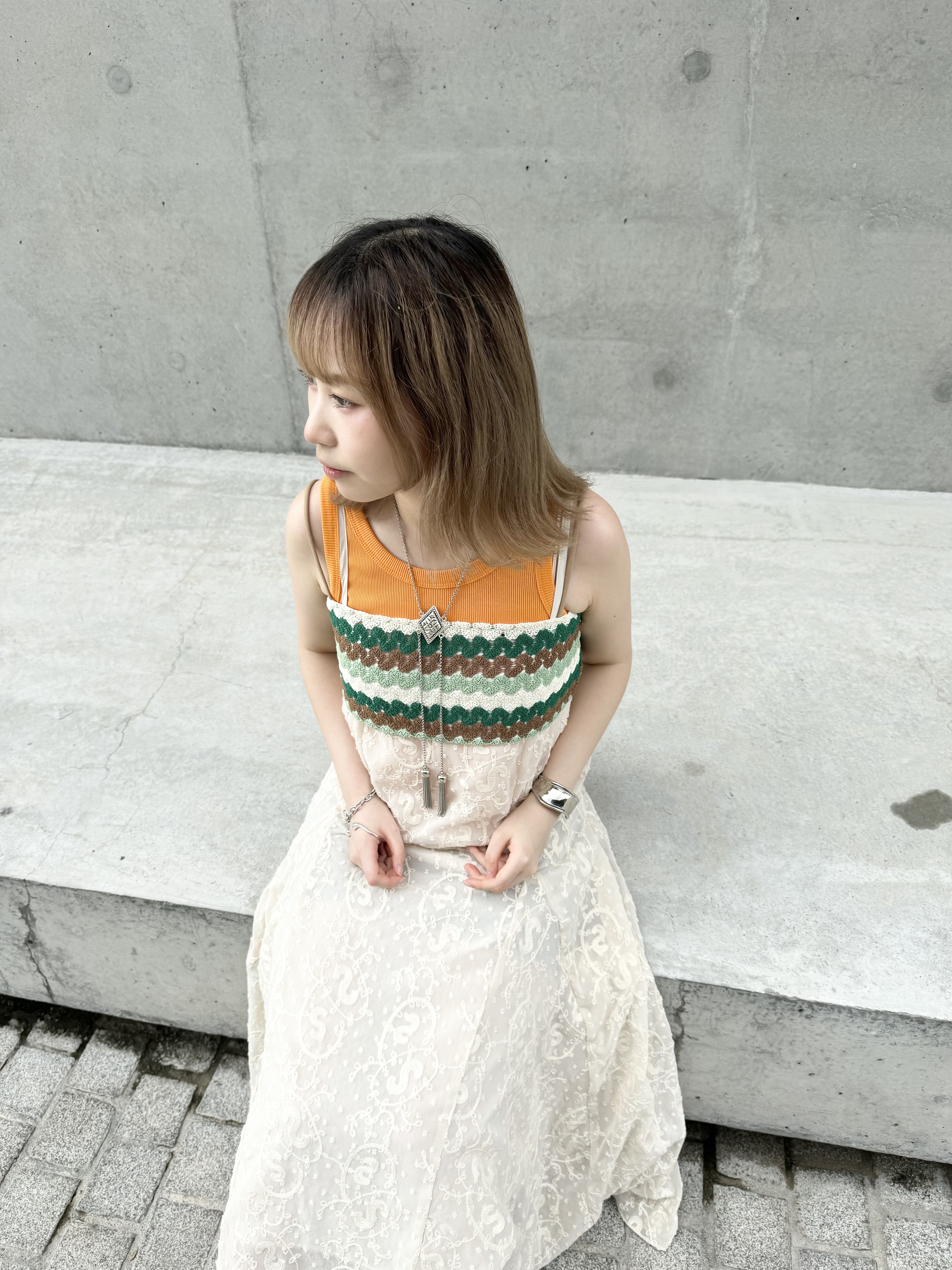 短款拼色針織交差帶外搭