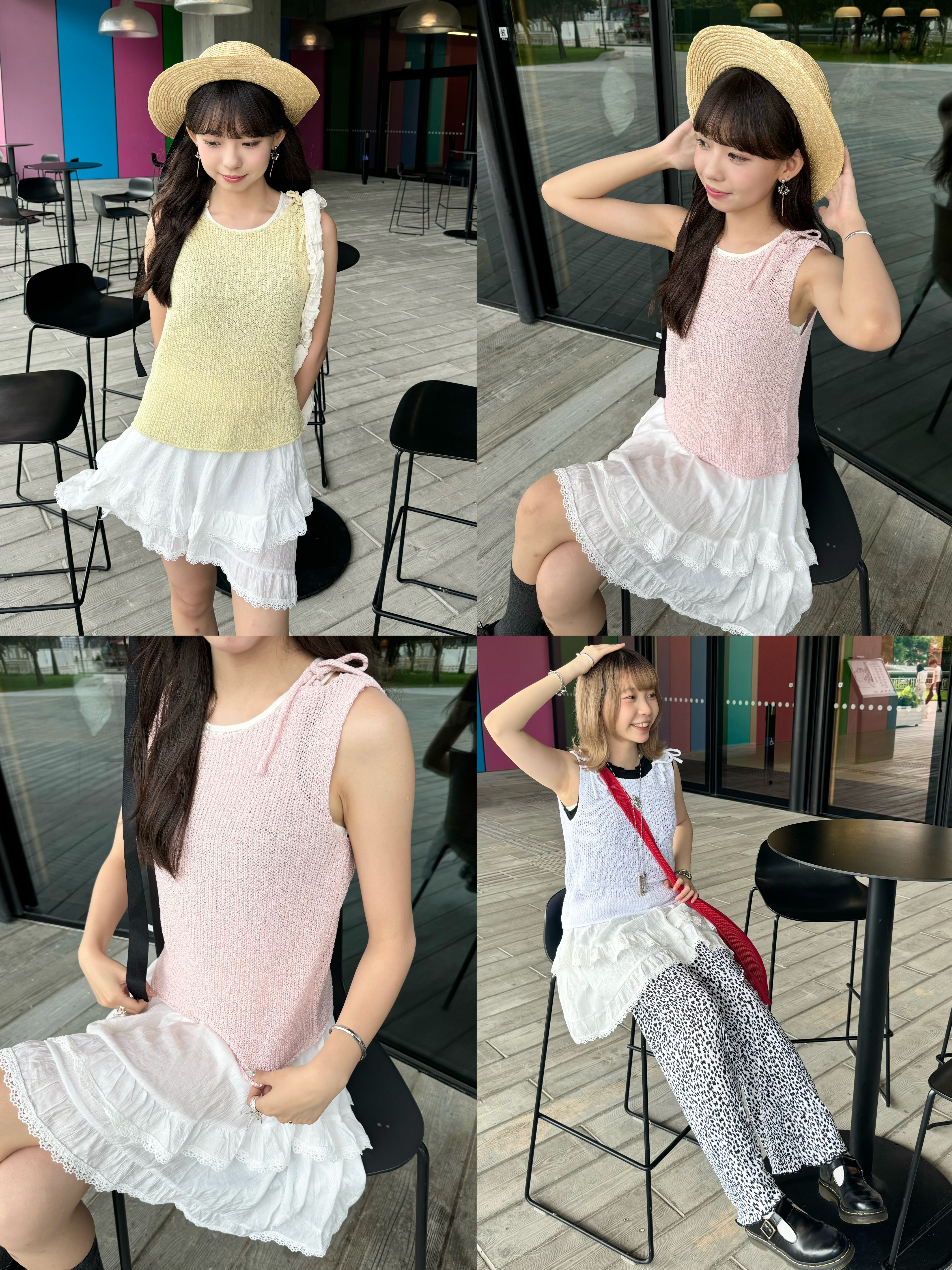 薄針織肩頭綁帶背心