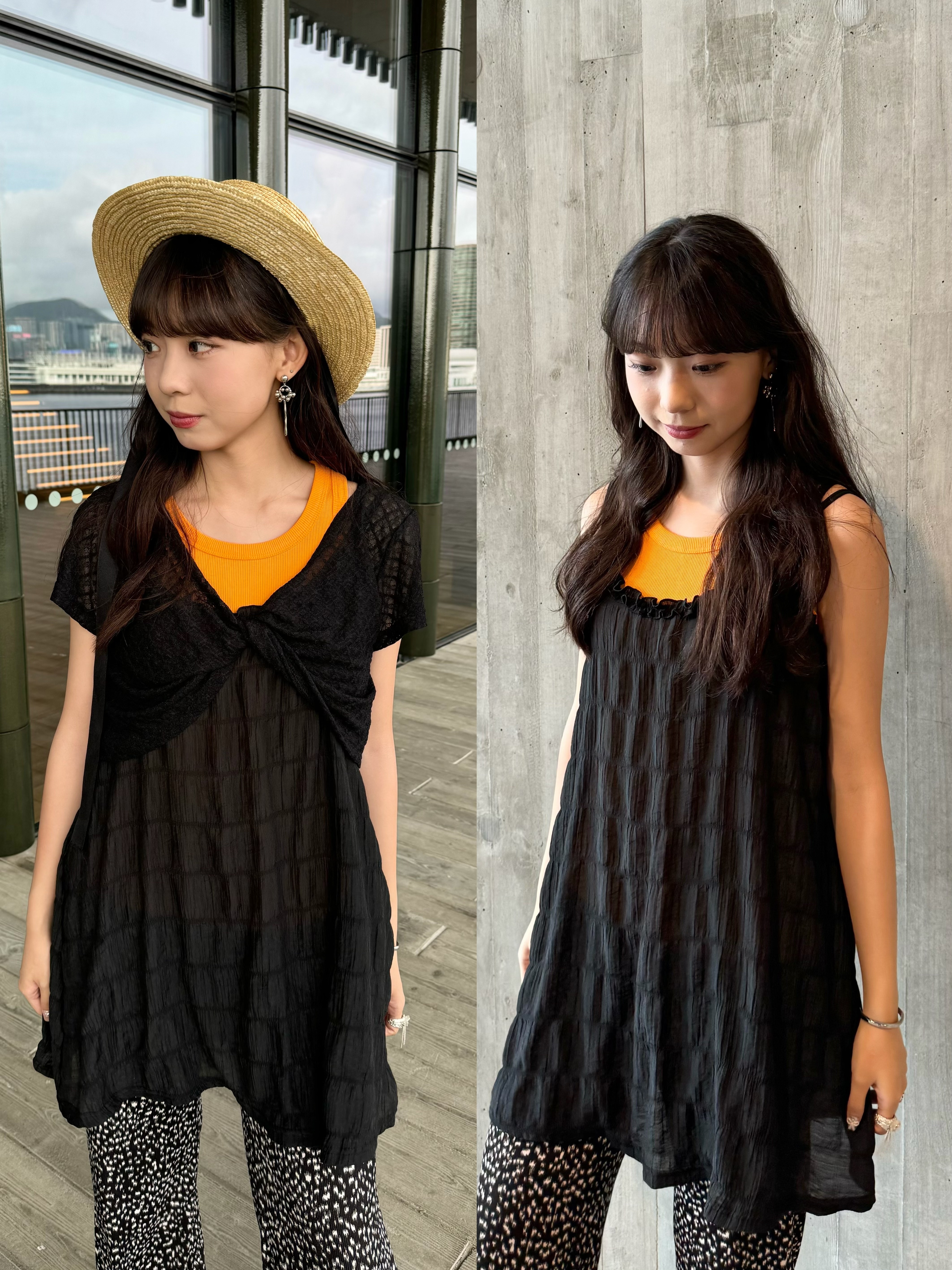 [兩色入 ] ruffle邊邊就就中長layer( Black )