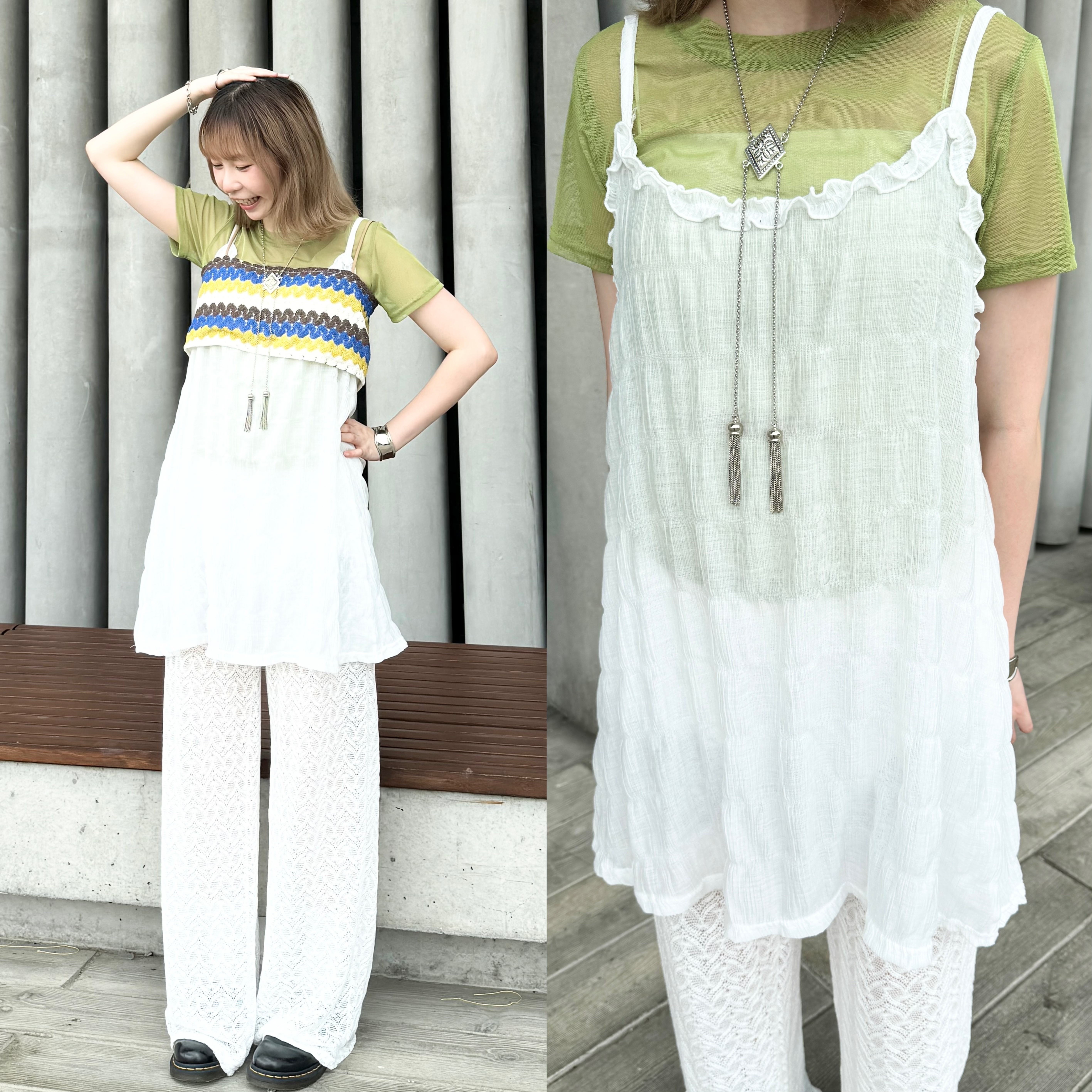 [兩色入 ] ruffle邊邊就就中長layer(White )