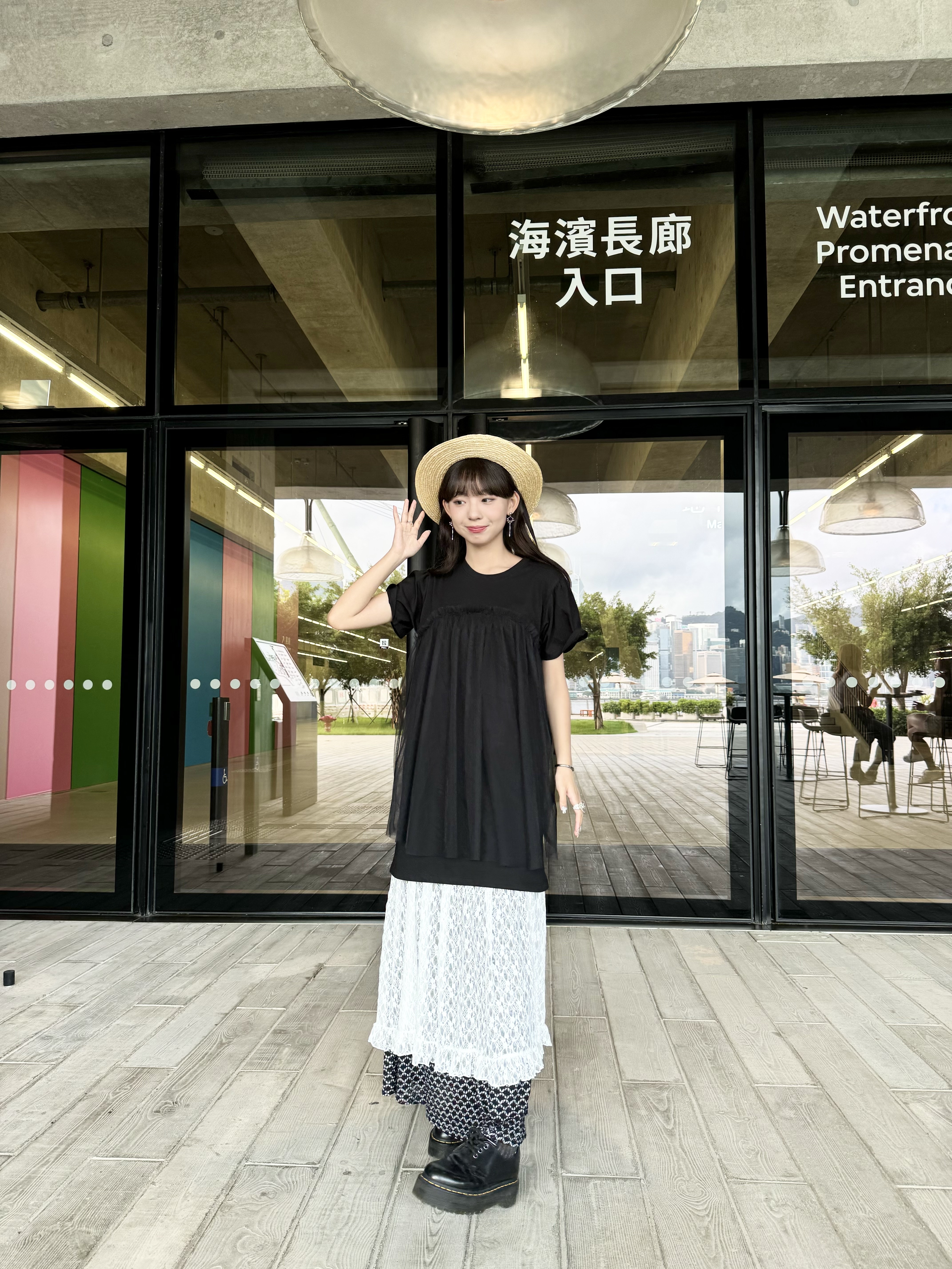 [三色入] 短袖連胸口紗紗短ops( Black )