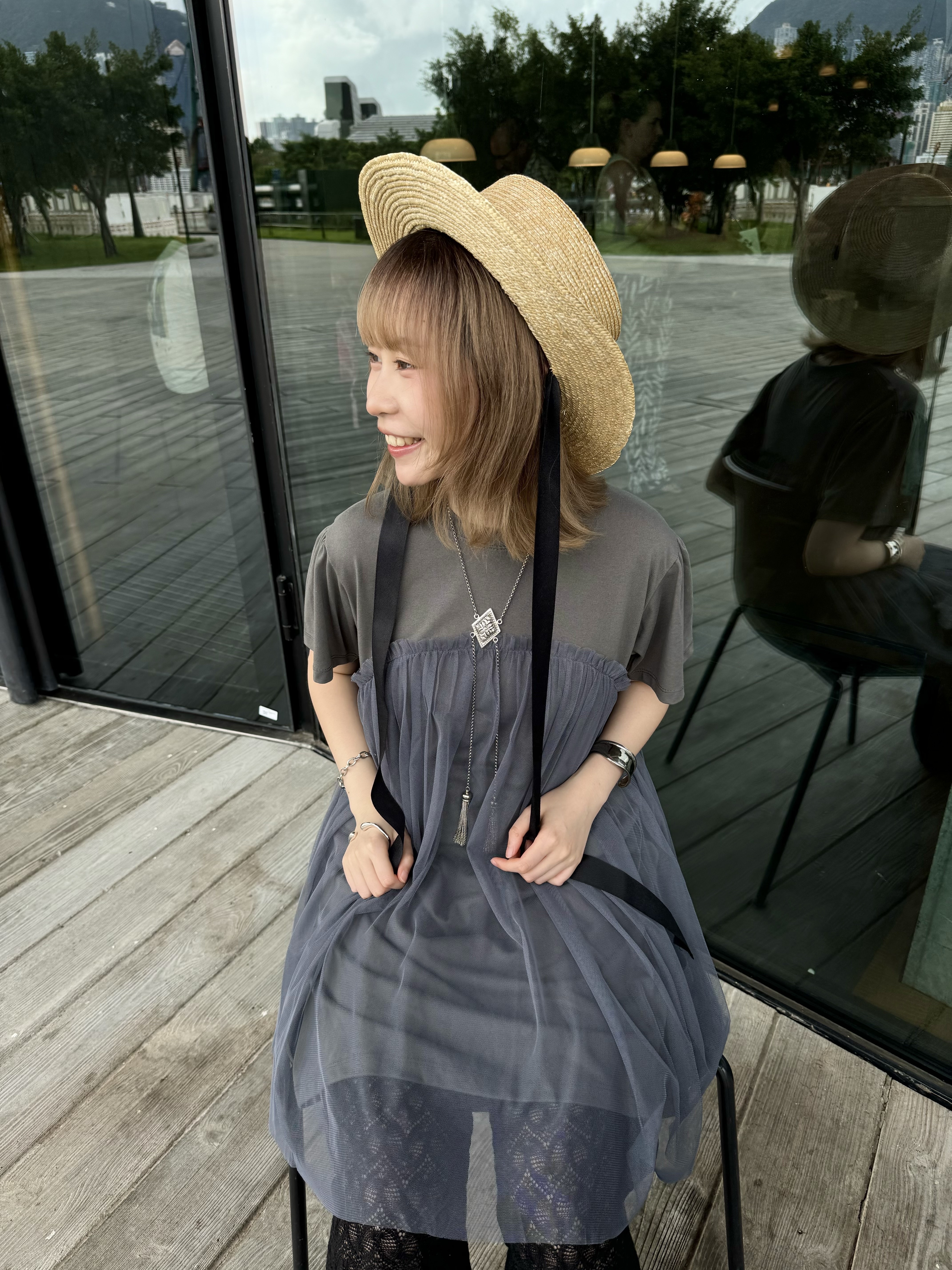 [三色入] 短袖連胸口紗紗短ops ( Dark grey )