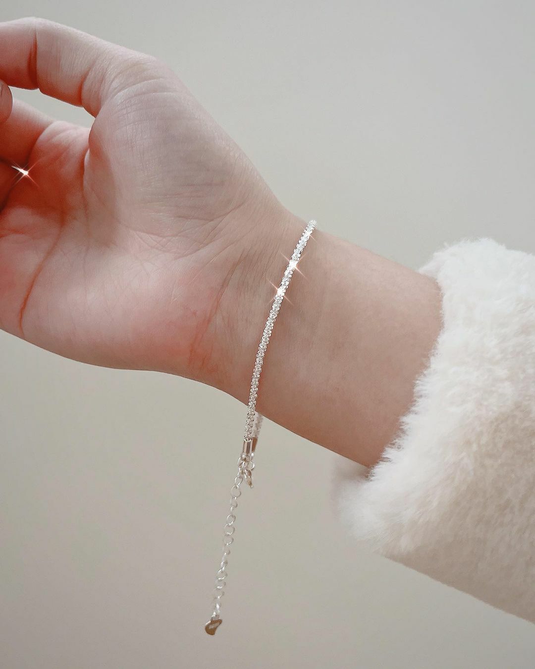 波光粼粼星閃純銀手鍊