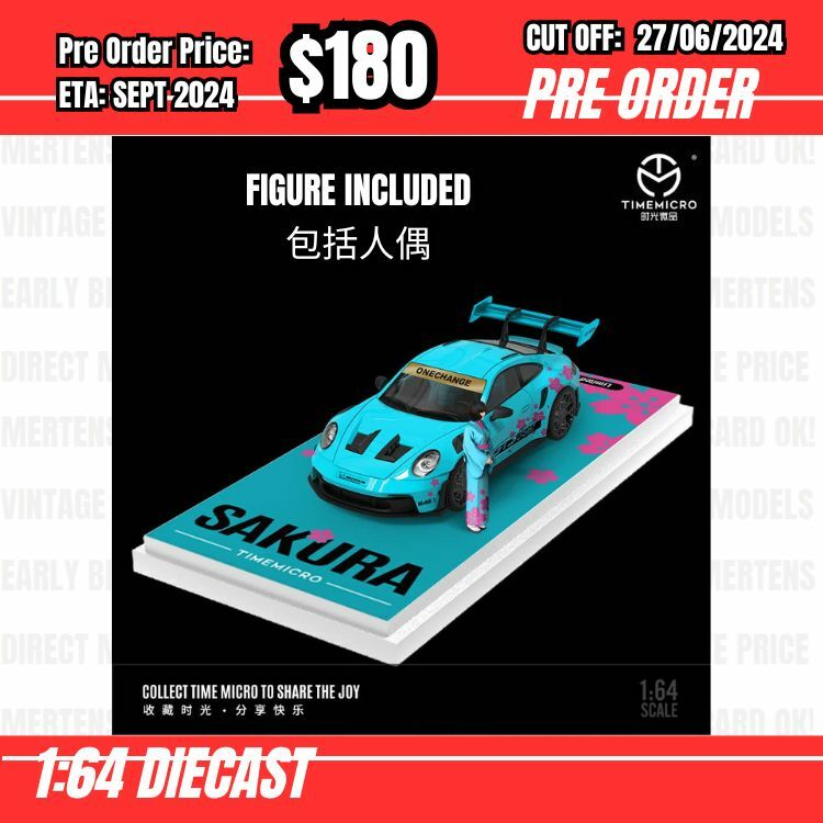 PO-$180 * Time Micro * 1:64 992 GT3 RS Sakura Green w/figure [OD20/06]