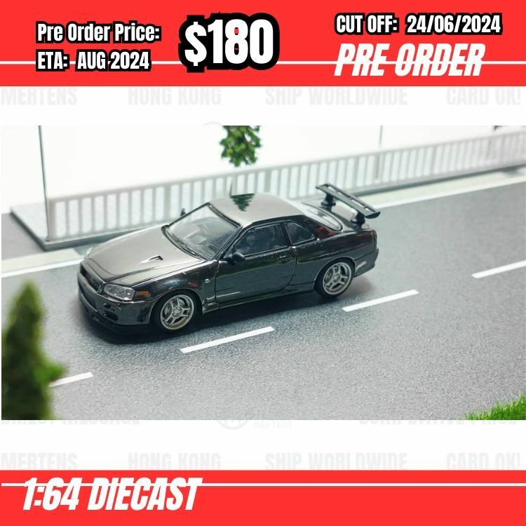 PO-$180 * Model Collect * 1:64 Nissan Skyline GTR R34 V-Spec II Chrome Gun Metal Grey [OD20/06]