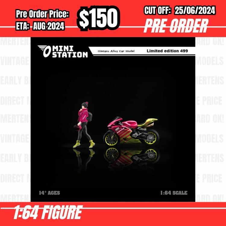 PO-$150 * Time Micro * 1:64 Biker + Bike Pink Yellow [OD20/06]