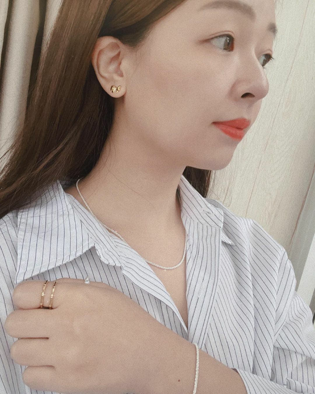 禮物緞帶金色不褪色醫療鋼耳環