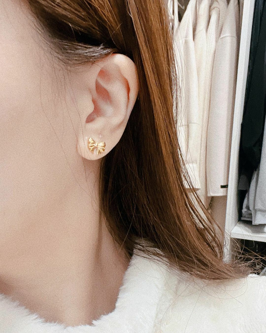 禮物緞帶金色不褪色醫療鋼耳環