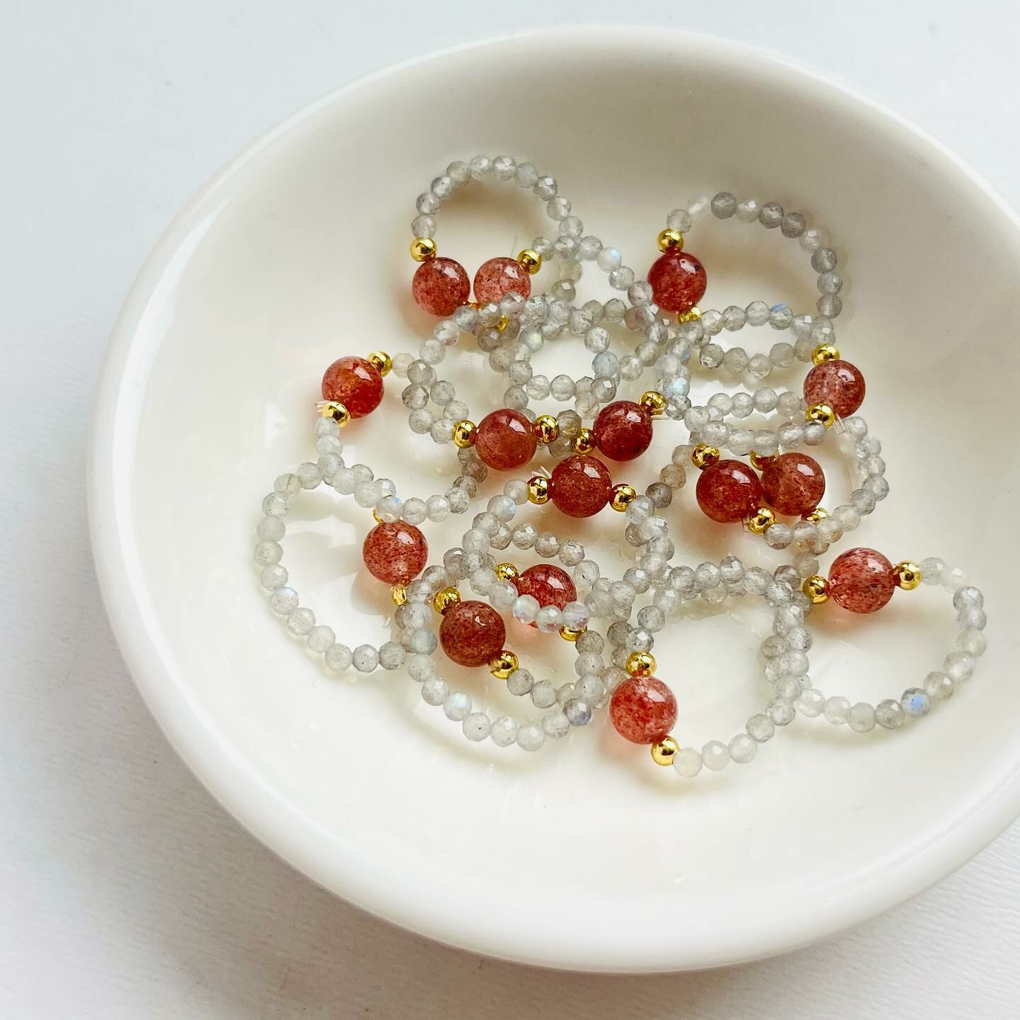 [原石] 月光石+草莓晶 水晶戒指