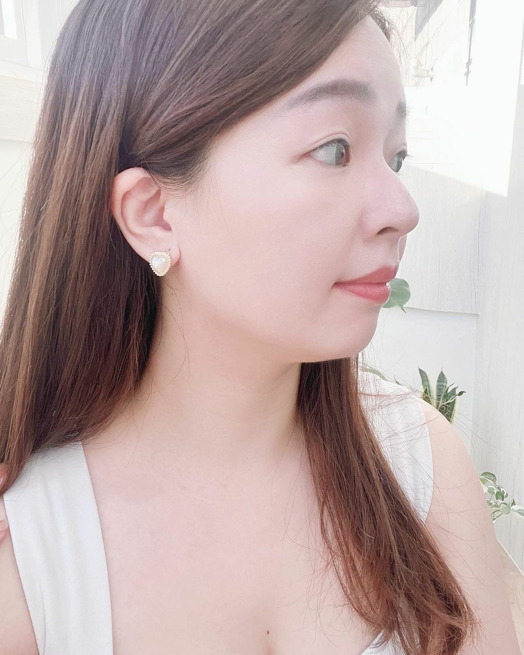 小香風金色編織邊框愛心珍珠耳環