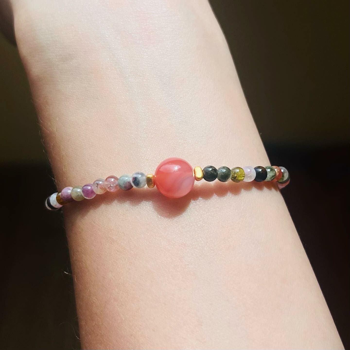 [原石] 西瓜碧璽+鹽源瑪瑙 水晶手串