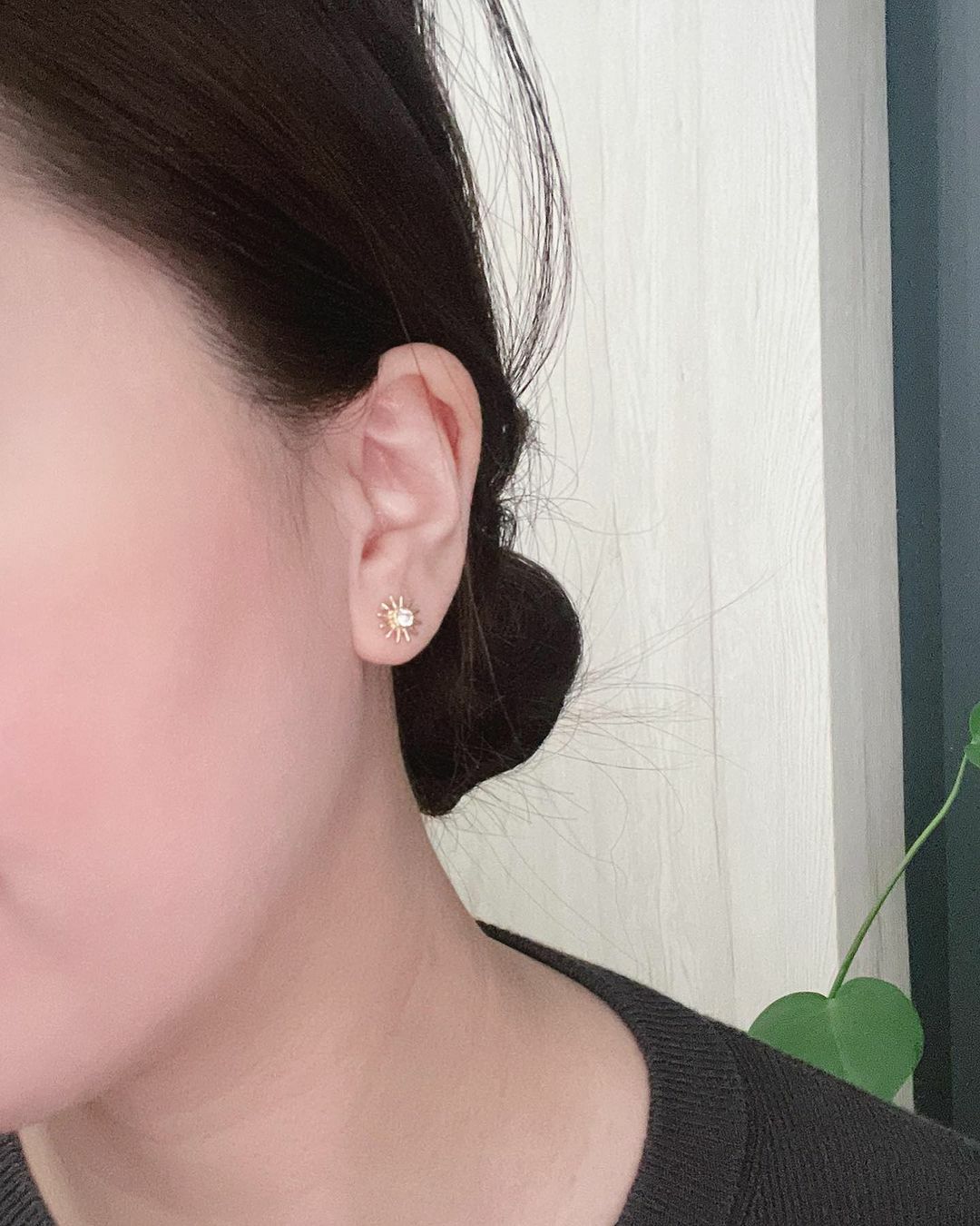 太陽星星月亮不對稱金色純銀耳環