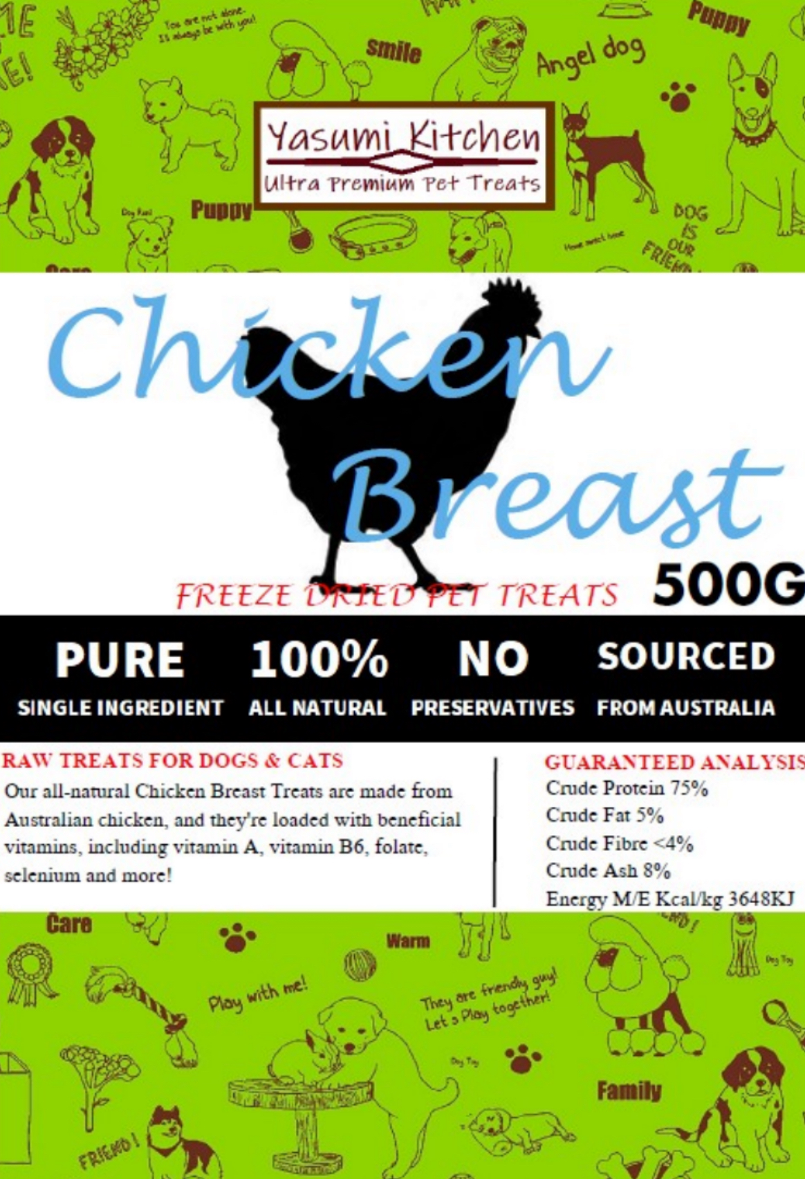 Yasumi Kitchen 冷凍脫水雞胸肉塊 500g（貓狗食用）