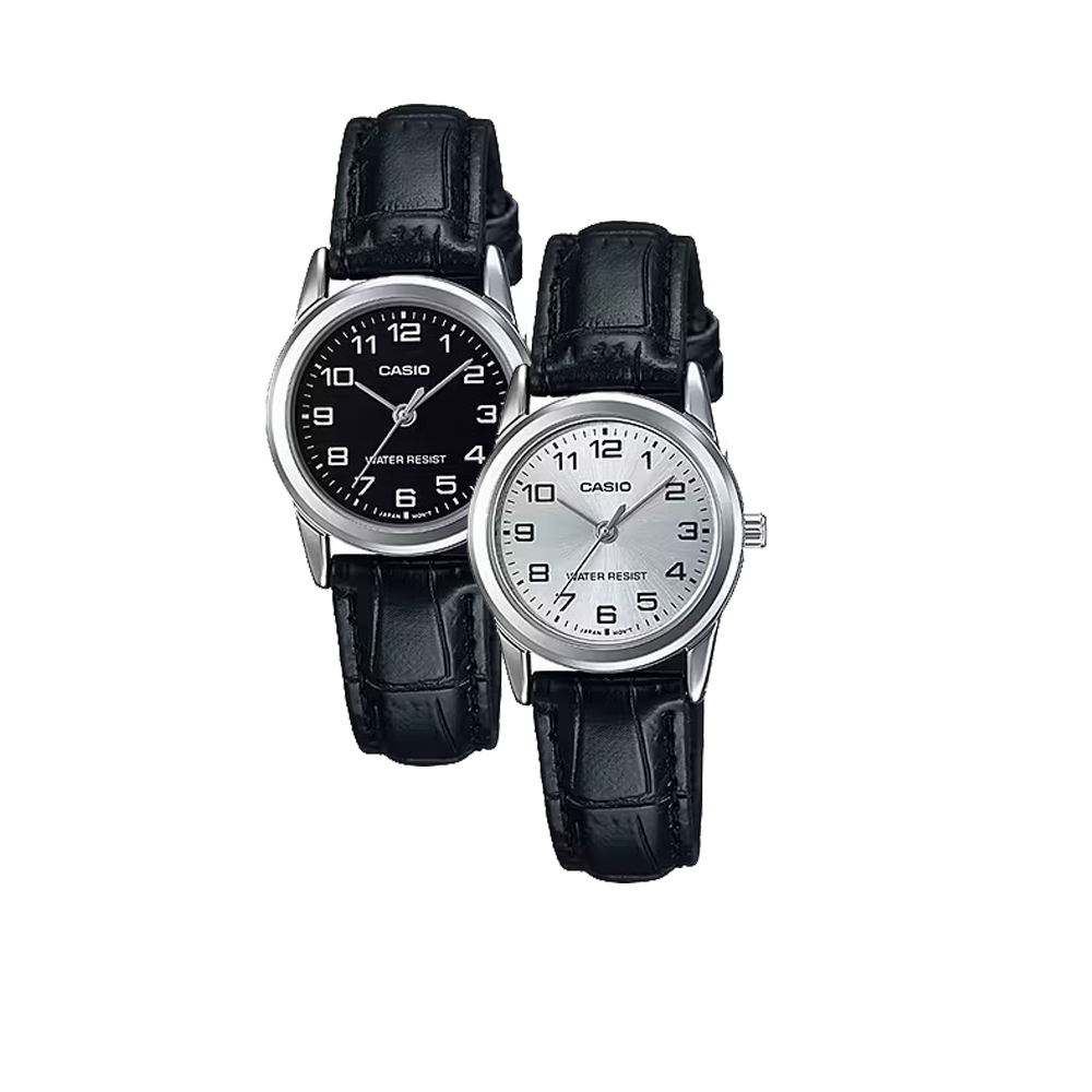 【CASIO 卡西歐】LTP-V001L 復古經典 時代魅力 黑白單色 簡約設計 皮革帶 小款腕錶 手錶